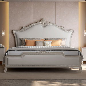 美式床实木床1.51.8米主卧轻奢真皮床简约简欧婚床家具欧式双人床