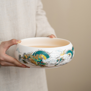 羊脂玉瓷茶洗大号陶瓷洗笔缸家用办公室白瓷杯洗茶道零配件茶渣缸