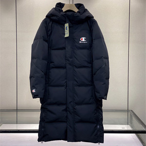 冬季冠军champion羽绒服男款连帽情侣装加厚长款白鸭绒过膝外套女