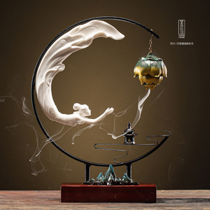 家用倒流香炉个性吊式室内熏香嫦娥奔月陶瓷摆件禅意茶道茶室装饰