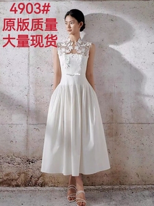 越南小众品牌白色蕾丝拼接名媛气质收腰显瘦长裙子大摆礼服连衣裙