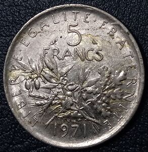 法国1971年5法郎铜镍币,播种女神,29mm,外国硬币收藏欧洲钱币