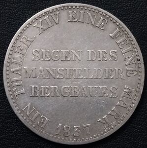德国普鲁士1837年矿业祈福1泰勒银币,威廉三世,22.272g,34mm