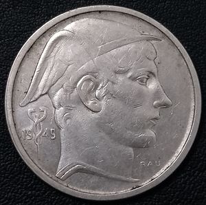 比利时1949年50法郎银币(法文版-belgique),12.5g,30mm,欧洲