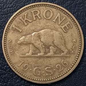 格陵兰1926年1克朗铜币,北极熊,27mm,三幺幺外国硬币收藏欧洲