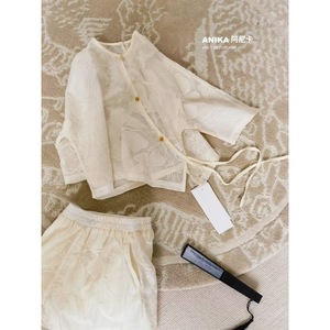 现货波拉韩国童装24ANikA夏季女童米白色汉服中式套装提花时尚潮