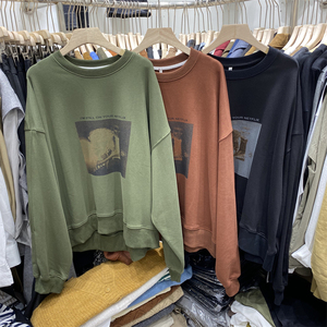 mujia幕茄欧货印花长袖卫衣女2021新款宽松显瘦百搭减龄套头上衣