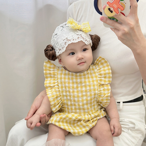 婴幼儿护囱门帽夏季薄款女宝宝护囟门发带新生儿假发可爱洋气胎帽