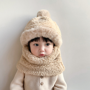 儿童帽子围脖一体帽冬季男童女童保暖帽宝宝毛绒帽护耳帽防风加厚