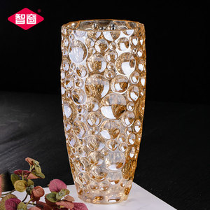 轻奢立体珠点水晶玻璃花瓶欧式客厅插花干花鲜花水培富贵竹摆件