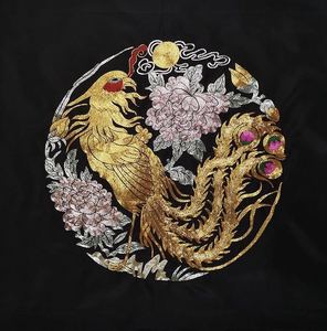 盘金绣凤凰绣片圆形团花盘金刺绣绣花片京绣绣片