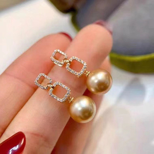 DIY配件S925纯银珍珠耳环镂空方块耳钉空托珠宝玉石蜜蜡手工银饰