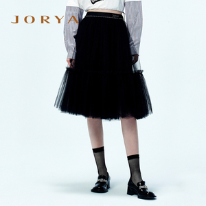 JORYA商场同款2022春季新款网纱格纹高腰蓬蓬半身裙O107602E