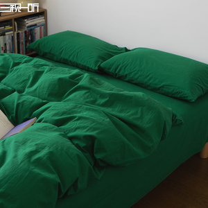 森系文艺风丨全棉色织水洗棉四件套丨森林绿纯色纯棉床上床单被套