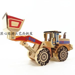 厂家木制工艺品汽车模型彩色推土机儿童木质玩具景区热卖