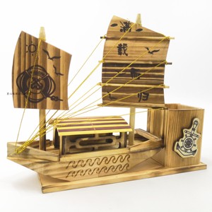木头帆船模型笔筒一帆风顺木制办公装饰品创意木质工艺品桌面摆件