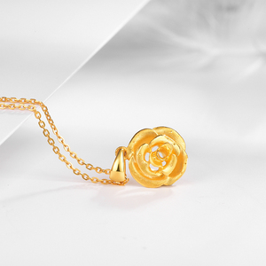 520足金吊坠 黄金花朵山茶花项坠女气质锁骨链挂坠 afc0317