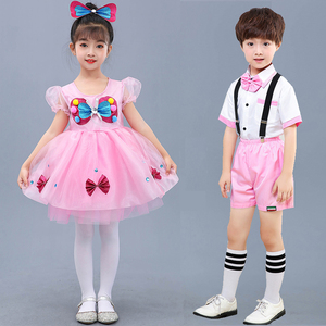 新款六一儿童演出服女童粉色可爱蓬蓬纱裙幼儿园公主裙表演舞蹈服