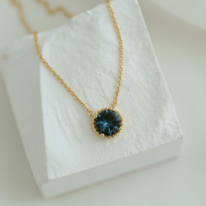 法国进口18k包金洗澡免摘不褪色 墨蓝色水晶吊坠简约项链锁骨链女