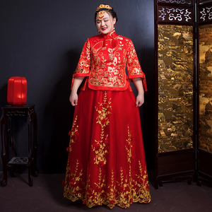 大码秀禾服中式婚纱显瘦嫁衣胖mm200斤古装喜服加肥春秋款出阁服