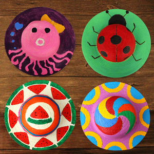 草帽diy绘画帽子 幼儿园儿童画画彩绘手绘涂鸦涂色创意手工材料包