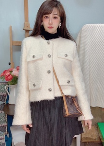 DT CLASSIC2021秋冬新款撞色袖口法式优雅小香外套羊毛大衣女