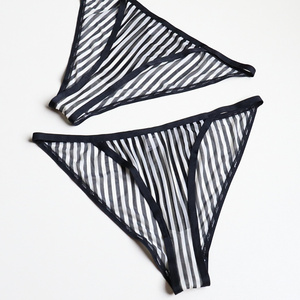 侧面带子内裤女性感透明条纹网纱l984出口欧外贸单大半包臀有大码