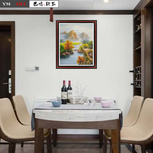 艺鸣软装新中式现代手绘油画山水客厅沙发餐厅玄关招财风水挂画