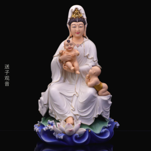 送子观音娘娘德化瓷像男孩女孩龙凤胎求子观世音菩萨居家中式摆件