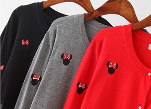 大红色米奇头刺绣针织开衫 特大码女装99新颜色分类:红色,尺