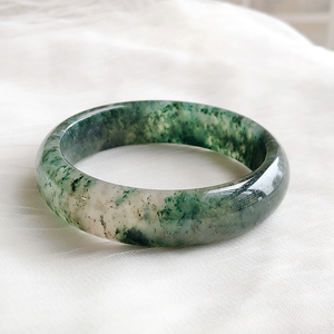 可言珠宝 独山玉南阳翡翠老坑透水天蓝绿女宽手镯子57mm