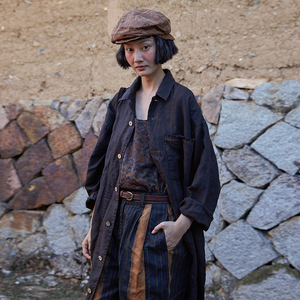 左岸迷香原创设计亚麻做旧长衬衫 春装中长外套23ss1030