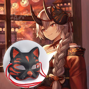 定制日式和服狐狸猫面具手绘动漫 黑红色和风红绳cosplay头饰包邮