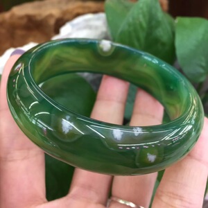 天然马达加斯加樱花玛瑙手镯绿色樱花玉髓手镯镯子58.3圈口