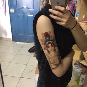 摄影写真中国风京剧花旦脸谱防水持久花臂男女款持久逼真纹身贴纸