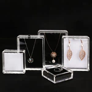 珠宝玉器翡翠挂件小号展示盒亚克力高透明吊坠收纳盒带磁方盒佛珠