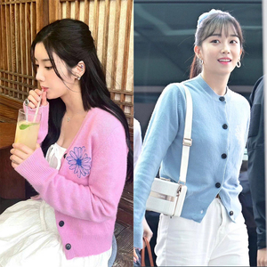 金高银李圣经明星同款韩国小雏菊羊毛针织开衫女春秋v领毛衣外套