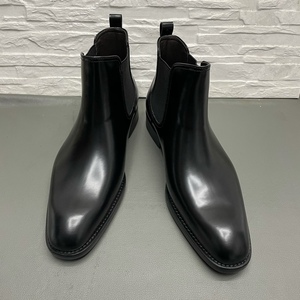 意大利进口开边珠亮面切尔西靴男牛皮靴子皮底手工鞋秋冬季高帮鞋