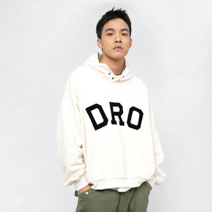 DROWSIEST街头百搭DRO字母立体植绒套头连帽扣子卫衣潮牌男女