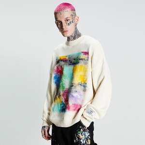 saint louis秋冬手绘彩色泼墨针织套头毛衣外套法老 朱正廷同款