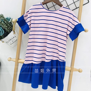 啾咪品牌童装断码特价女童休闲连衣裙纯棉短袖半袖条纹洋气公主裙