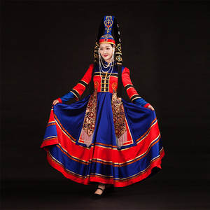 蒙古族盛装|民族演出服装|舞蹈服装|蒙古袍|舞台表演服装|女|包邮