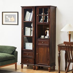 美式实木书柜带柜门复古展示置物柜客厅简易轻奢卧室电视边柜立柜