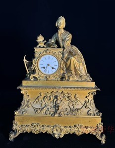特惠 西洋古董钟表 19世纪法国铜鎏金优雅女士沉思古董钟表