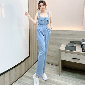 牛仔工装吊带连体裤女夏高级感气质女神范套装阔腿一体连衣连身裤