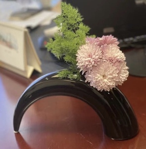 包邮简约牛角号角黑白陶瓷花瓶花插艺术民宿风网红工厂原创黑胡子