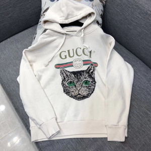 gucci/古奇 新款 白色猫头 亮片长袖 宽松卫衣帽衫 男