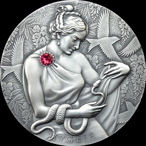 加纳2021年健康女神 希吉娅 镶嵌水晶2盎司银币