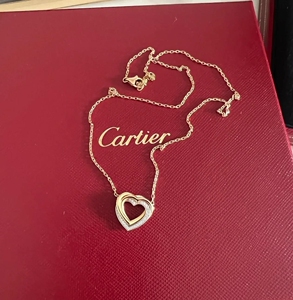 cartier 卡地亚三环三色爱心带钻项链玫瑰金