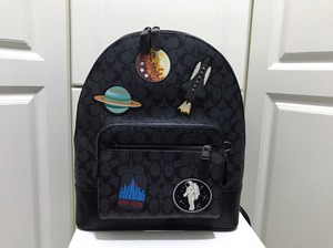 正品美代coach蔻驰f55398男士印花太空徽章款双肩背包